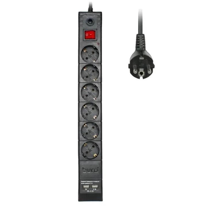 Фильтр Сетевой  Buro BU-SP3_USB_2A-B 3м, черный