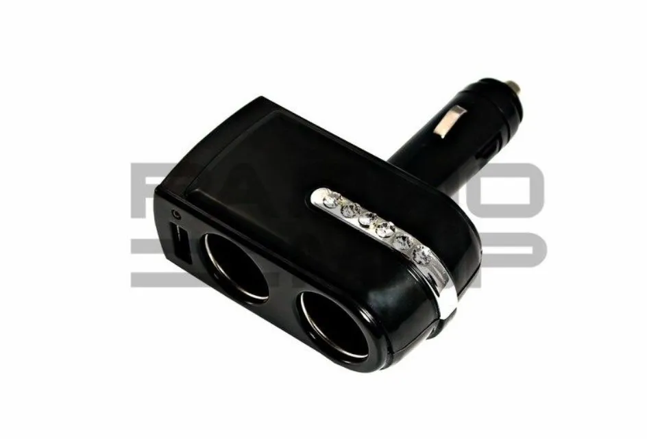 Разветвитель в прикуриватель на 2 гнезда, 1гн.USB 5V. 1A Rexant